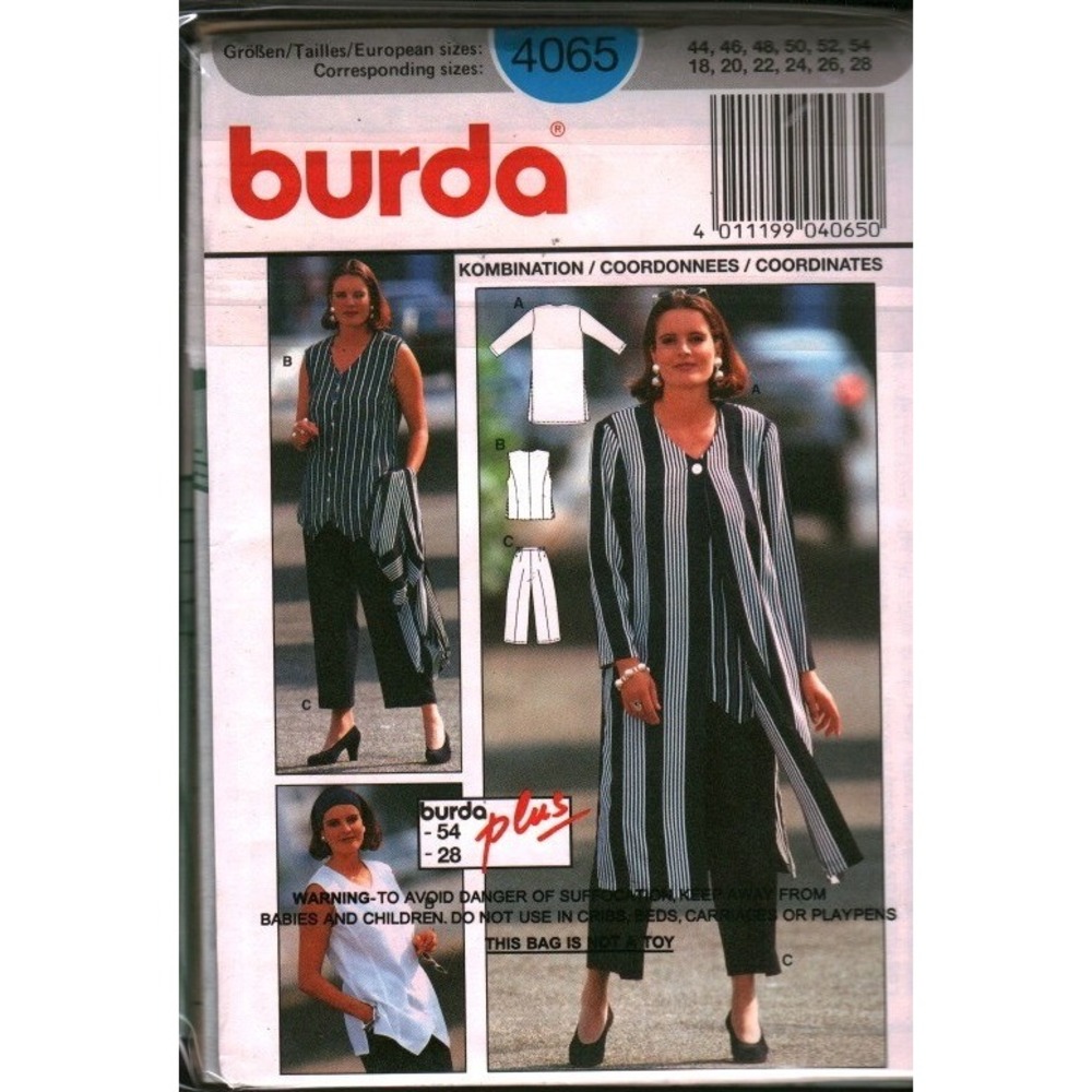 Burda 4065 Plus Size Sewing Pattern Tunic Vest Trousers Coordinates Size 18-28